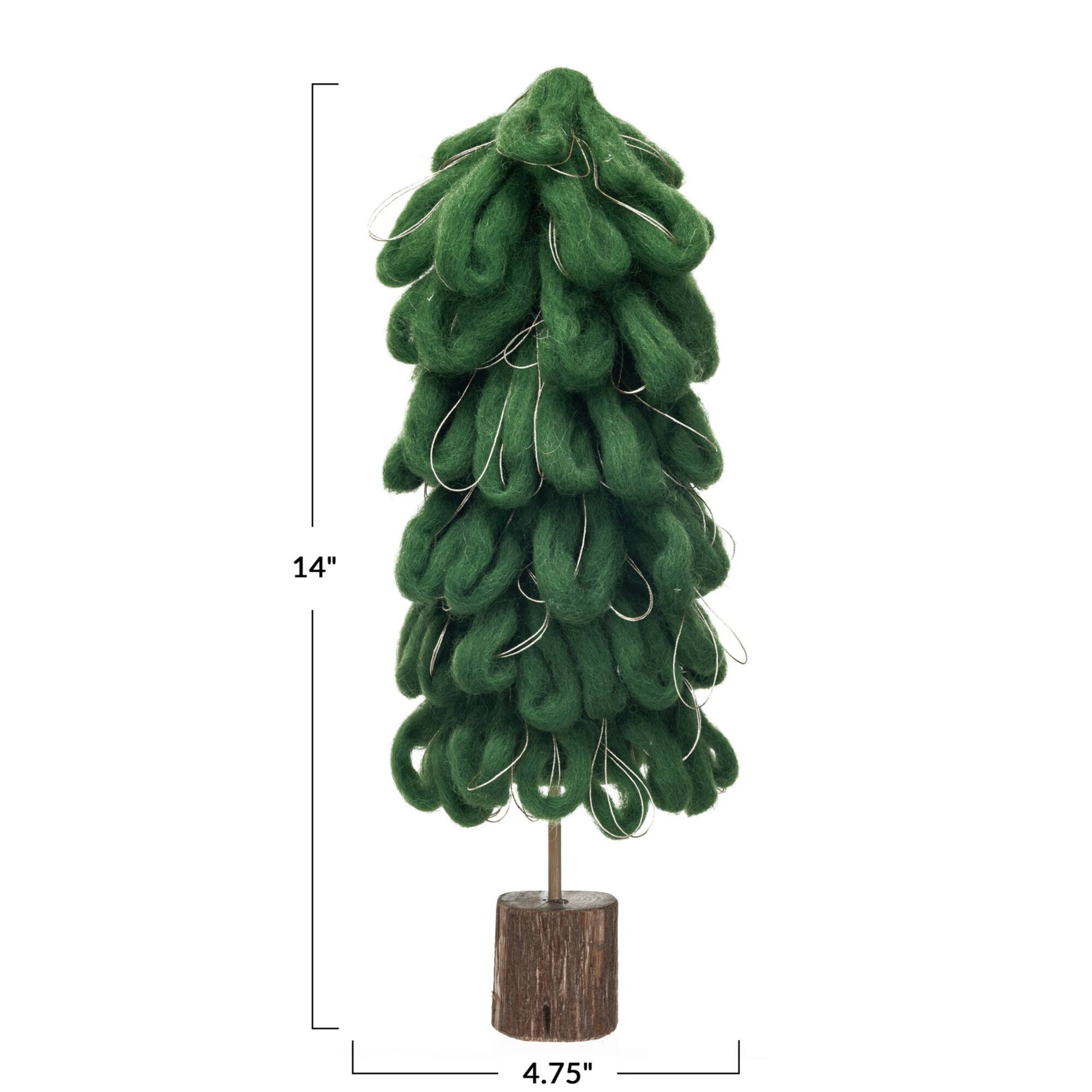Hello Honey® 14" Green Wool Tree with Gold Cord & Wood Base